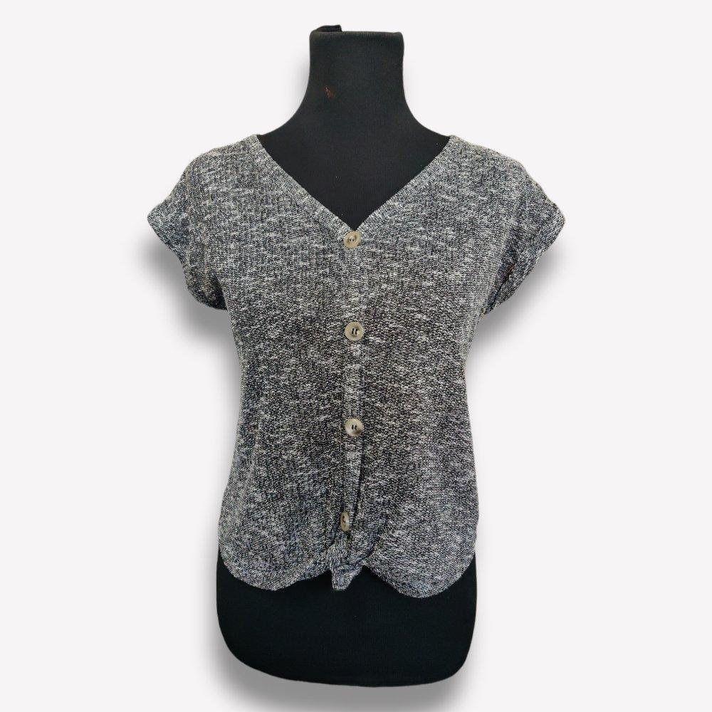 Black Soot Knit Button Down V-Neck Blouse Women's Small